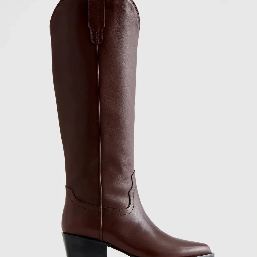Quince Italian Leather Tall Western Boot in Espresso brown Size 8 - Picture 1 of 10